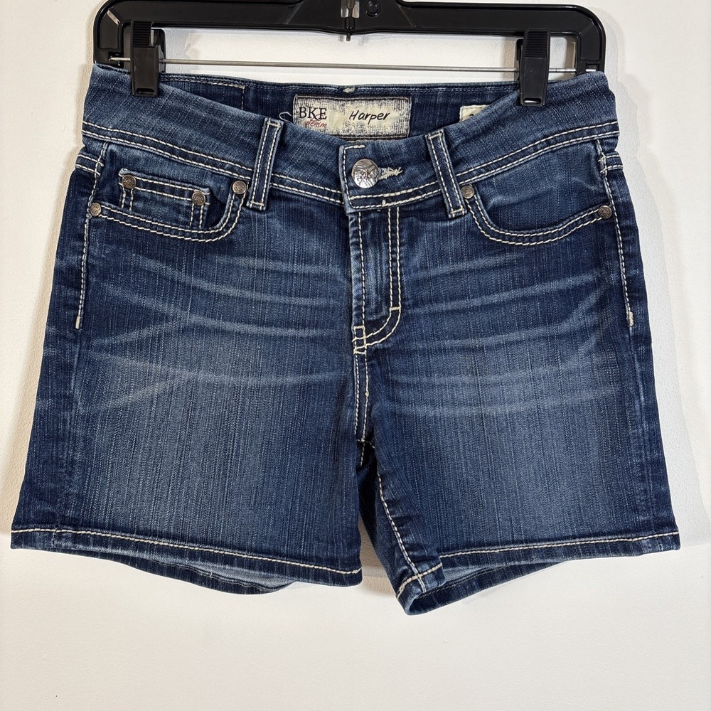 BKE Denim Jean Harper Shorts Blue 6" Inseam Womens 26 Western Thick Stitch